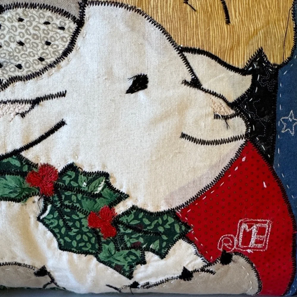 Quilted Lion and Lamb Holiday Pillow -Vintage